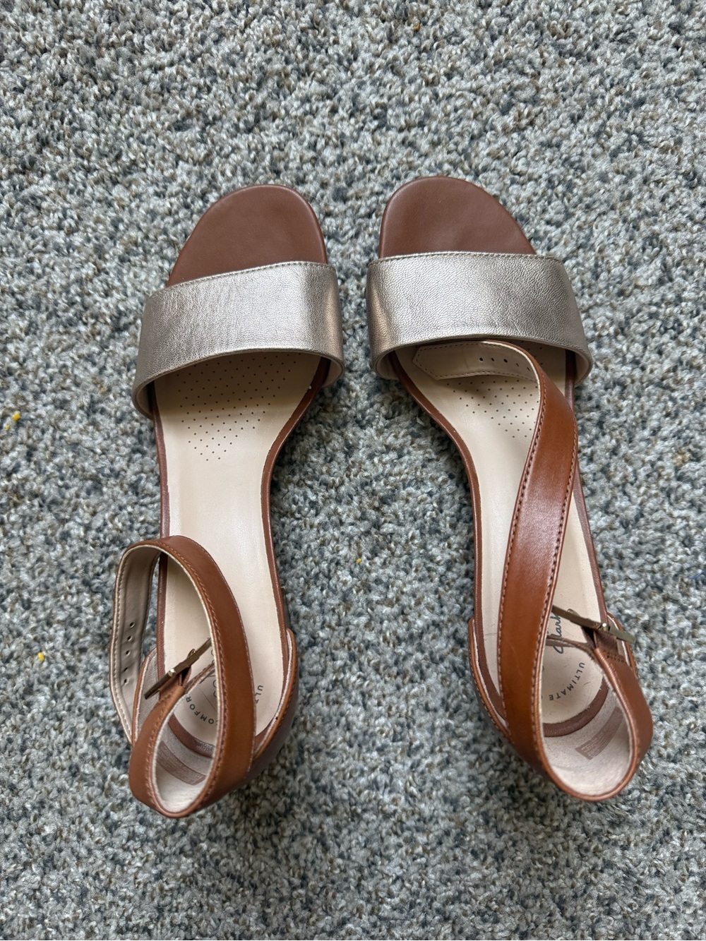 Clarks Two-Tone Gold and Brown Open-Toe Ankle-Strap Sandals